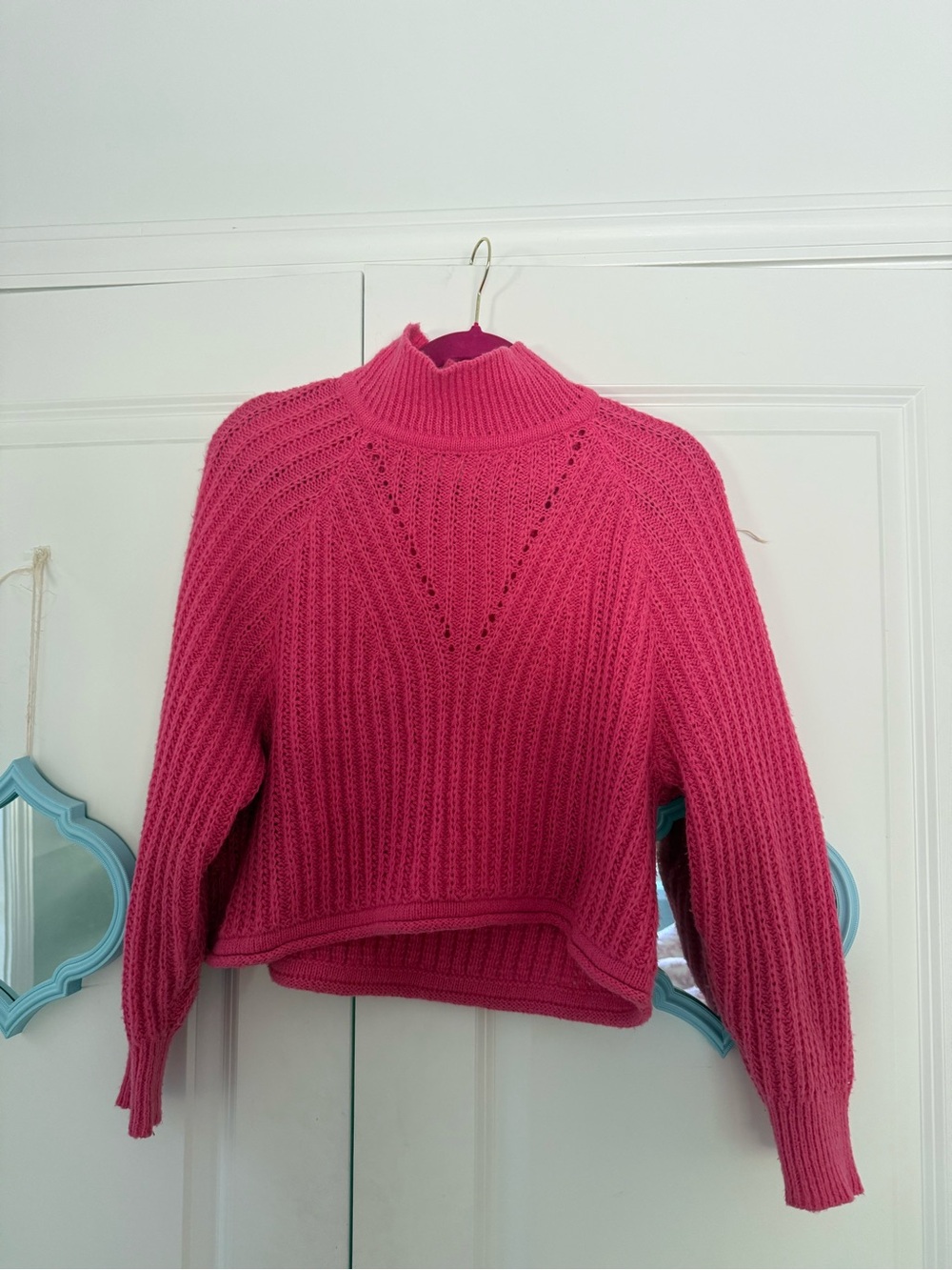 Altar'd State Hot Pink Ribbed Mock Neck Sweater